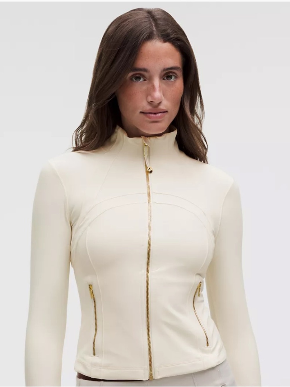 Lululemon Define Cropped Jacket Light Ivory with Gold Hardware